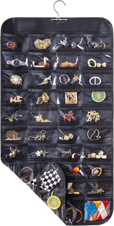 Sieraden Organizer - Sieraden Houder - Sieraden Opbergen - 80 Zakken Dubbelzijdig - 48x78 cm - Zwart
