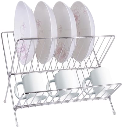 Dailygoods- Afdruiprek Opvouwbaar - Afdruiprek met Lekbak - Afdruiprek Roestvrij Staal - Afdruiprek 2-laags - Afdruiprek voor Borden - Afdruiprek met Supergrote Capaciteit - Serviesrek