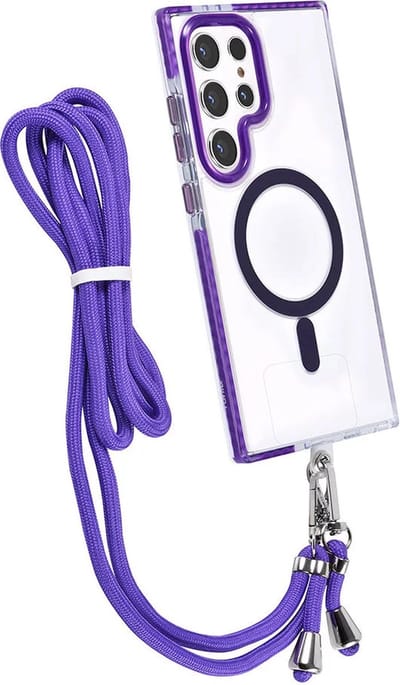 Hoes Geschikt voor: Samsung Galaxy S24 Ultra Hoesje voor om de nek - Magnetisch Magsafe Hoesje Met Koord - Hoes Met Koord - Hoes Cover Met Koord - Paars