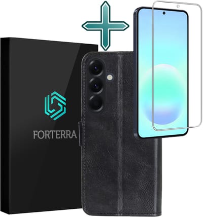 Hoesje Met Screenprotector - Geschikt voor Samsung Galaxy A57 - Luxe Pasjeshouder - Flipcase - Bookcase Portemonee - Flip Case - Kunstleer Book Case - Book Cover - Walletcase - Portemonneehoes - Zwart