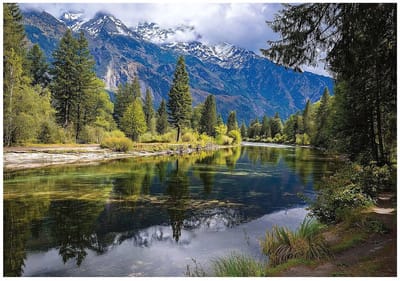 WALLARENA - Fotobehang - 150x105 cm - 3D landschap met rivier en bergen voor slaapkamer en salon