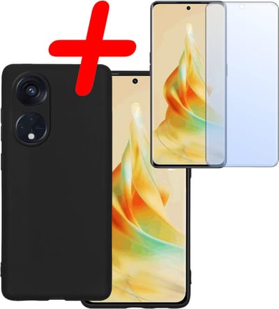 Hoesje Met Screenprotector - Geschikt voor OPPO Reno 8T 4G - Sterk & Shockproof - Back Cover - Siliconen Case - Telefoon Hoes - Zwart