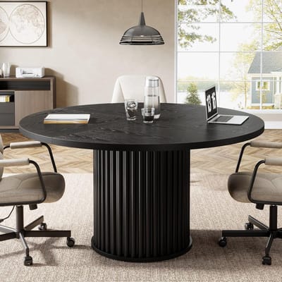 Tribesigns Ronde Eettafel voor 4 personen - 120 x 120 x 76.5 cm - Eettafel met Metalen Onderstel - Ronde Keukentafel - Industrieel - Zwart