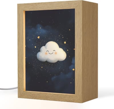 Nachtlampje 15x20 cm - Kinder lampje - Wolkje - Gezichtje - Sterren - Donkerblauw - Tafellamp kinderkamer - Slaapkamer lamp - Bedlamp kinderen - Kinderlampje stopcontact - Wandlamp babykamer - Nachtlampjes