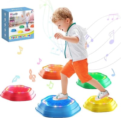 Holyton Lichtgevende Muzikale Stapstenen voor Kinderen (5-Pack) - Antislip Sensorisch Balansspeelgoed met Batterijen - Geschikt voor 3–8 Jaar - Voor Sensorische Training Binnen & Buiten
