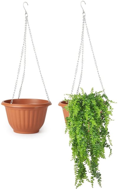Plasticforte Plantenpot - 2x - hangend - kunststof - terracotta - D20 x H12 cm - bloempot aan ketting
