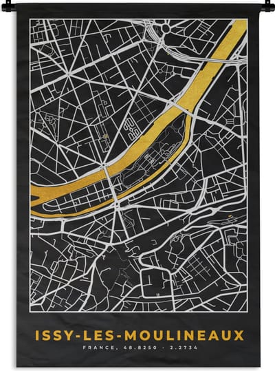Wandkleed - Wanddoek - Plattegrond – Kaart – Stadskaart – Frankrijk – Issy-les-Moulineaux - 120x180 cm - Wandtapijt