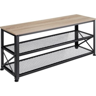 tectake® Smal schoenenrek met zitje - 3 niveaus van 1 zitje en 2 roosterplanken - Schoenenbank van hout en metaal - Industrieel design - Zwart metalen frame - Afmeting (LxBxH) 101 x 30,5 x 45,5 cm - Lichtbruin