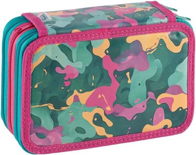 Pennennetui met 3 vakken voor school - Schrijfwaren en benodigdheden - 20 x 13 x 7,5 cm - Mimetic Pink