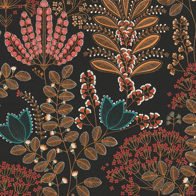 Bloemen behang Profhome 393495-GU vliesbehang hardvinyl warmdruk in reliëf licht gestructureerd met bloemmotief mat zwart oranjerood blauw wit 5,33 m2