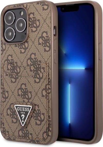 Guess Saffiano Geschikt Voor iPhone 13 Pro kaarthouder hoesje - Bruin