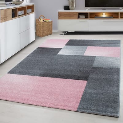 Binnenkleed met ruitpatroon, roze kleur, gemaakt van jute, voor de woonkamer, comfortabel en antislip. 120x170 cm