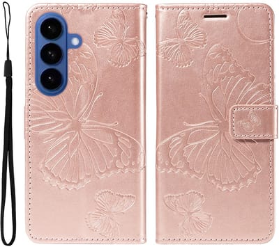 Coverup Hoesje - Geschikt voor Samsung Galaxy S26 Hoesje - Coverup Vlinders Book Case - Rose Gold