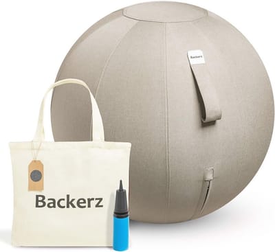Ergonomische Zitbal 65 CM - Luxe Yoga Bal voor Kantoor en Thuis - Zandgrijze Zitballen met Wasbare Hoes