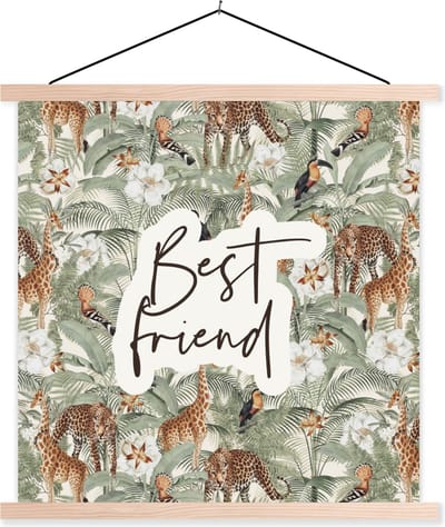 Posterhanger incl. Poster 40x40 cm - Schoolplaat - Quotes- Best friend - Vrienden - Spreuken - BFF - Textielposter - Blanke latten
