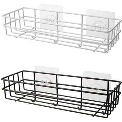 2 pièces support de rangement avec crochets adapté à la cuisine salle de bain chambre bureau support de rangement fer salle de bain support perforé support suspendu 1pc white+1pc black white