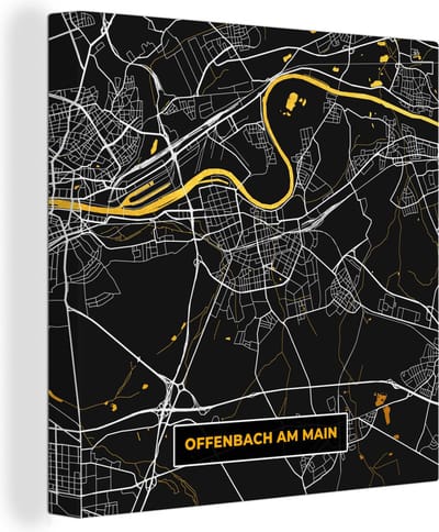 Canvas Schilderij Offenbach am Main – Stadskaart – Gold – Plattegrond – Stadskaart – Kaart - Duitsland - 20x20 cm - Wanddecoratie