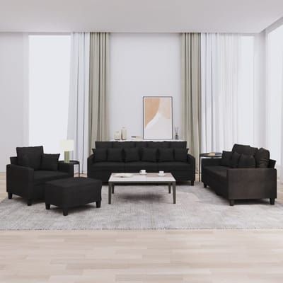 vidaXL - 4-delige - Loungeset - met - kussens - stof - zwart