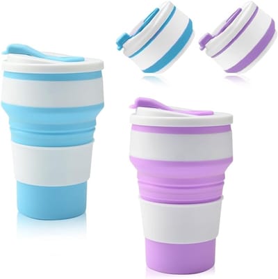 Vouwbare Cup - 2 Pcs Vouwbare Reis Mok - 350ml Siliconen Cup - Herbruikbare Draagbare Camping Mok - Vouwbare Koffiemok voor Picknick - Wandelen - Reizen - Rugzak Tochten