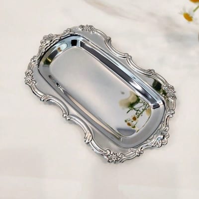 Vintage Roestvrij Staal Dienblad Gedeukt Dessertbord Spiegeloppervlak Sieraden Opbergbord Woondecoratie one-size zilver