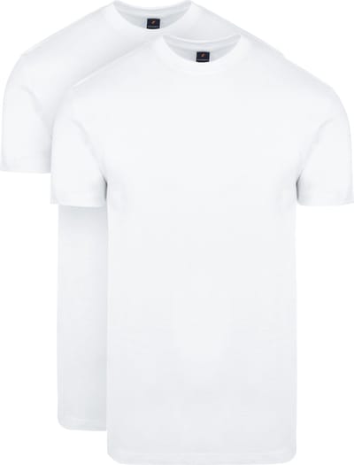 Suitable Obra T-Shirt Hoge Ronde Hals Wit 2-Pack - Maat S - Heren - Basic T-shirt - Ondershirt