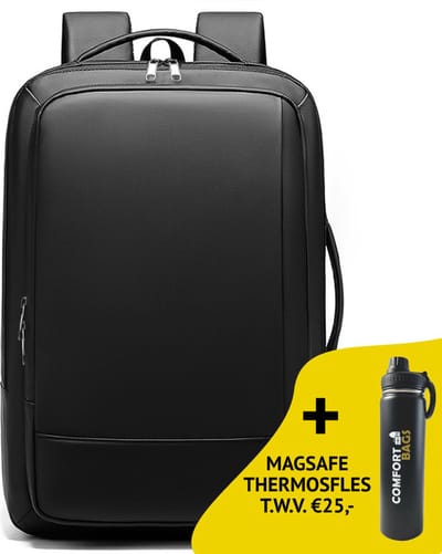 Rugtas - incl. magsafe Thermosfles - 15,6 inch - Laptop Rugzak - USB-aansluiting - Zwart