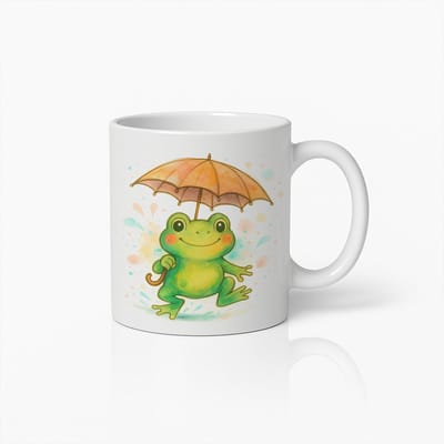 Kikker met Paraplu Mok – Schattige Waterverf Keramische Koffie/Thee Beker 330 ml, Vaatwasser- en Magnetronbestendig – Cadeau voor Kinderen & Volwassenen