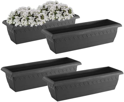 Hega Hogar Plantenbak Jardinera - 4x - antraciet - rechthoekig - 60x20 cm