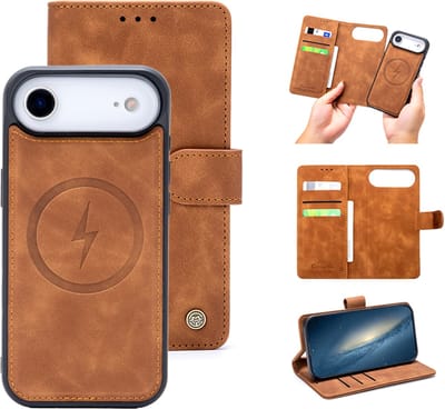 Casemania Hoesje Geschikt voor Apple iPhone 17 Air - Sienna Brown - Kunstleer 2 in 1 Afneembare Bookcase - Geschikt voor MagSafe - Magnetische Telefoonhoesje met Pasjeshouder en Standaardfunctie