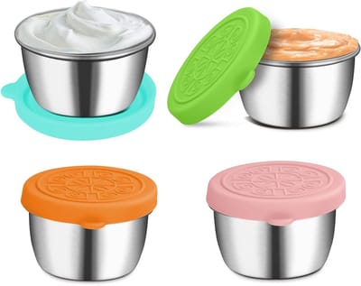 Set van 4 RVS Opslagcontainers van 50 ml met Lekvrije Deksel voor Sauzen, Dressings en Kruidensalades voor Lunch