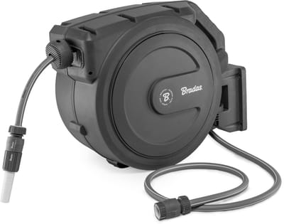 Bradas Wandslangenbox 40m 1/2" – Automatische Tuinslanghaspel met Sproeikop en Koppelingen – Wand Slanghaspel met Oprolsysteem