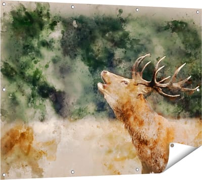 Gards Tuinposter Hert Aquarel - Abstract - 120x90 cm - Tuindoek - Tuindecoratie - Wanddecoratie buiten - Tuinschilderij