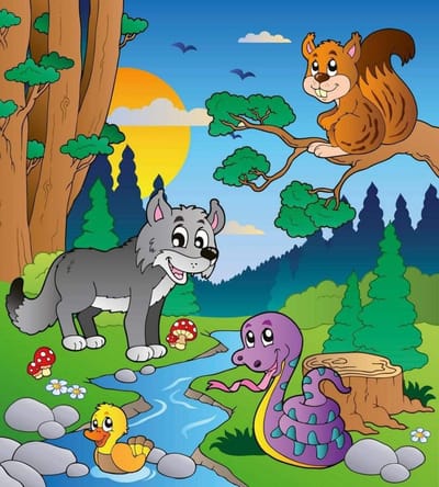 Fotobehang - Forest Animals 225x250cm - Vliesbehang