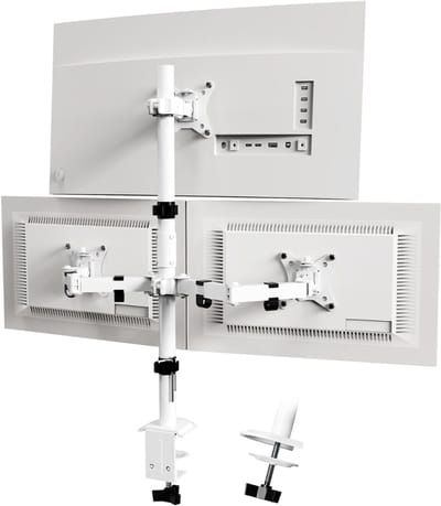 YOR® Monitorarm 3 schermen - Muurbeugel - Triple Beeldschermarm - Muurbeugel Monitor - Monitorbeugels - Monitorbeugel 3 schermen - Draaibaar, Kantelbaar En In hoogte verstelbaar - Wit - 42cm x 18cm x 17cm