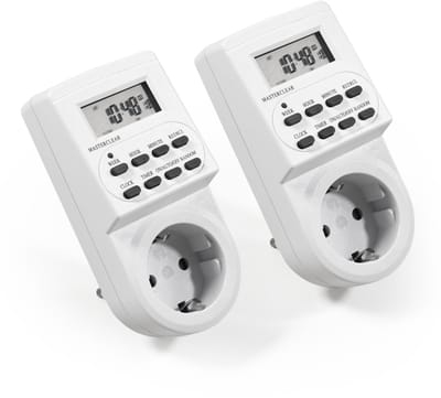 Tijdschakelaar voor binnen 2-Pack - Schakelklok met 10 schakelprogramma's - Tijdschakelaar digitaal - Schuko - 230v en 3600W - Wit