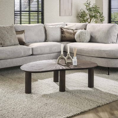 Dimehouse Salontafel Myla Organisch Teakhout Bruin 110 cm - Japandi - 110 x 68 x 36 cm - Hout - Japandi - Ovaal