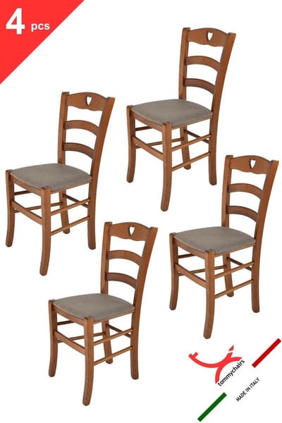 Tommychairs Cuore - Eetkamerstoelen - Set van 4 - Licht Walnoot - Stof & Hout