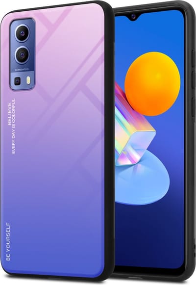 Cadorabo Hoesje geschikt voor Vivo Y52 5G / Y72 5G in ROZE - BLAUW - Tweekleurige beschermhoes van TPU-silicone Case Cover en achterzijde van gehard glas