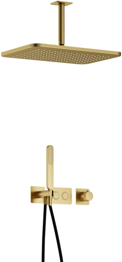 Hotbath Gal - GL106 - Inbouw Regendoucheset - Geborsteld Messing PVD - Thermostatisch - Plafondbuis 15 cm - Hoofddouche 270x400 mm - Staafhanddouche - met GL106