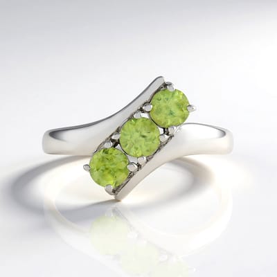 Cavill - 925 Sterling Zilver Ring - Geplateerd Platina - 0,77 ct Groene Sfeen - Rond Briljant - Moderne Elegante Damesring