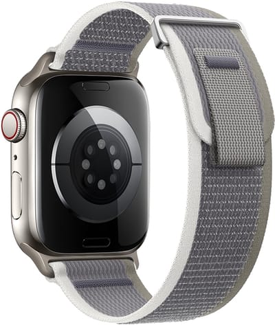 Nylon bandje - geschikt voor Apple Watch 1/2/3/4/5/6/7/8/9/10/11/ SE (1,2,3) met maat 38 mm / 40 mm / 41 mm en 42 mm (Watch 10/11) - klittenband - grijs mix