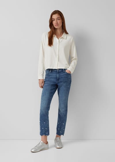 s.Oliver - female - Betsy enkeljeans / slim fit / mid rise / slanke pijp / parel detail