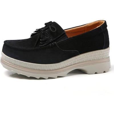 Nieuwe Mode Mocassins Dames Platte Platform Casual Schoenen Echt Leer Buitenschoenen Lente Flats Damesschoenen Grote Maat 42 37 zwart