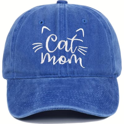 Dames Geborduurde Katten Mama Baseballpet, Wasbaar Katoen Verstelbare Zonbescherming Hoed, Cartoon Thema, Verjaardagscadeau, Outdoor Spire Petten (blue,Adjustable) blauw