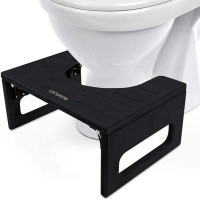 BUDDLEY Toiletkrukje Bamboe Inklapbaar Zwart - WC Krukje Opvouwbaar - Inklapbaar Krukje - WC Krukje Volwassenen Bamboo - Hout - WC Krukje voor de juiste houding
