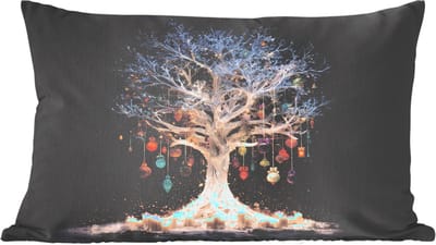 Sierkussens - Kussentjes Woonkamer - 60x40 cm - Sneeuwboom - Lichtjes - Wit - Kleurrijk