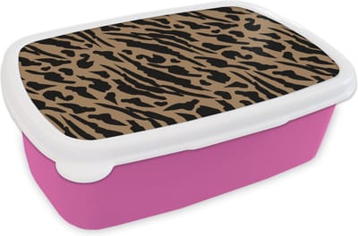 Broodtrommel Roze - Lunchbox - Brooddoos - Patronen - Design - Panterprint - 18x12x6 cm - Kinderen - Meisje