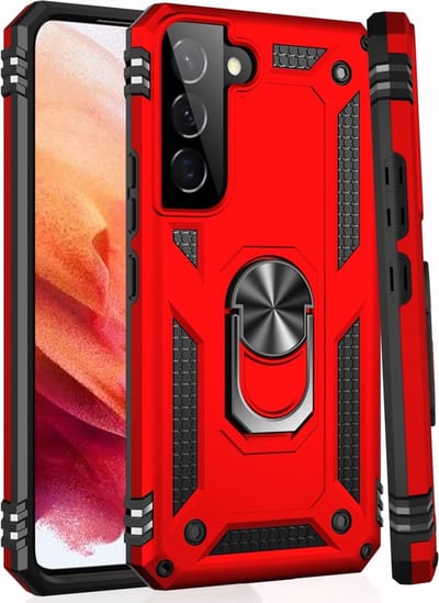 Hoesje Geschikt Voor Samsung Galaxy S22 Plus Hoesje Anti-Shock Hybrid Armor Rood - Hoesje Geschikt Voor Samsung Galaxy S22 Plus hoesje met Kickstand Ring Houder - Kunststof - Back Cover