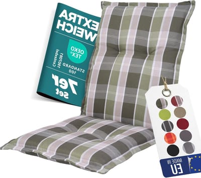 Tuinstoelkussens Set - Stoelkussens Lage Rug - Comfortabel Zitten - Extra Hoge Lichtechtheid - 105 x 50 cm - Groen Geruit