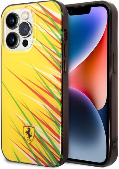 Ferrari Back cover iPhone 14 Pro - Geel - Double Layer Grass Print - Stevige bumper voor optimale bescherming